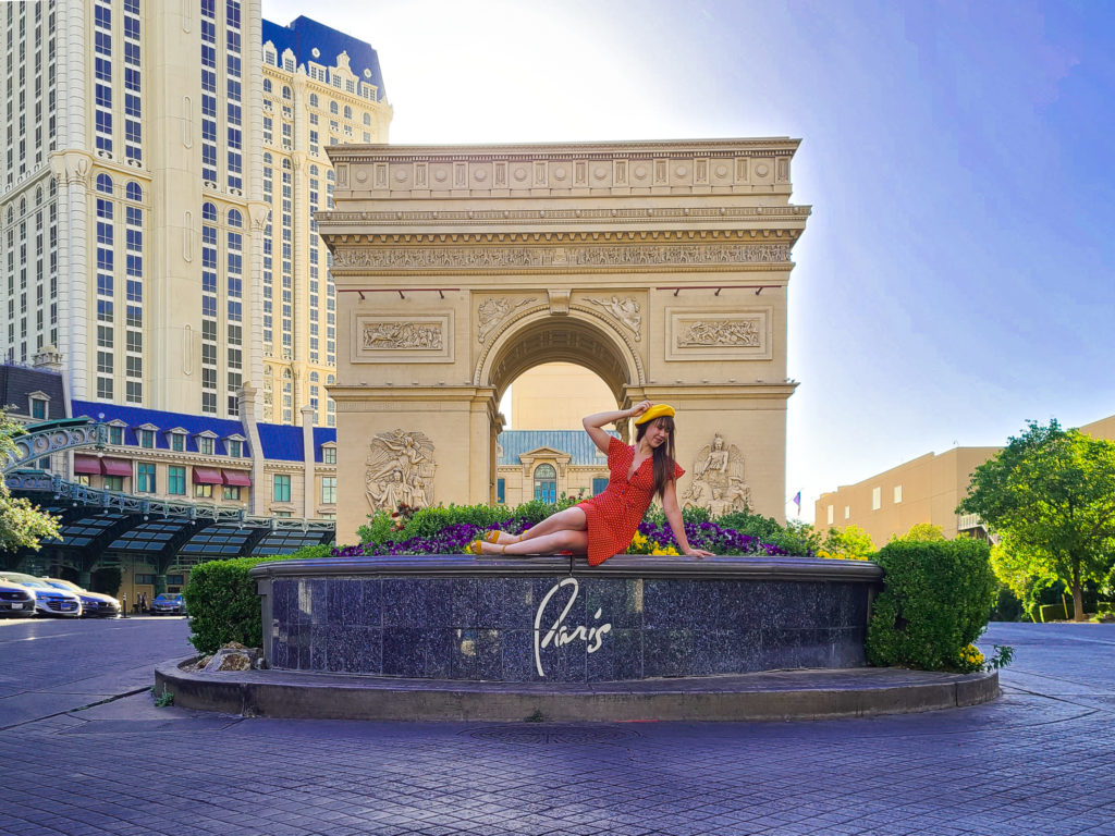 Posing in front of the Arc de Triomphe at Paris Casino in Las Vegas.