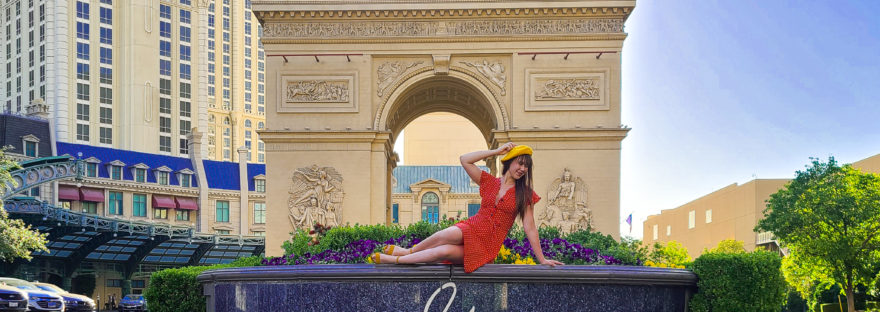 Posing in front of the Arc de Triomphe at Paris Casino in Las Vegas.